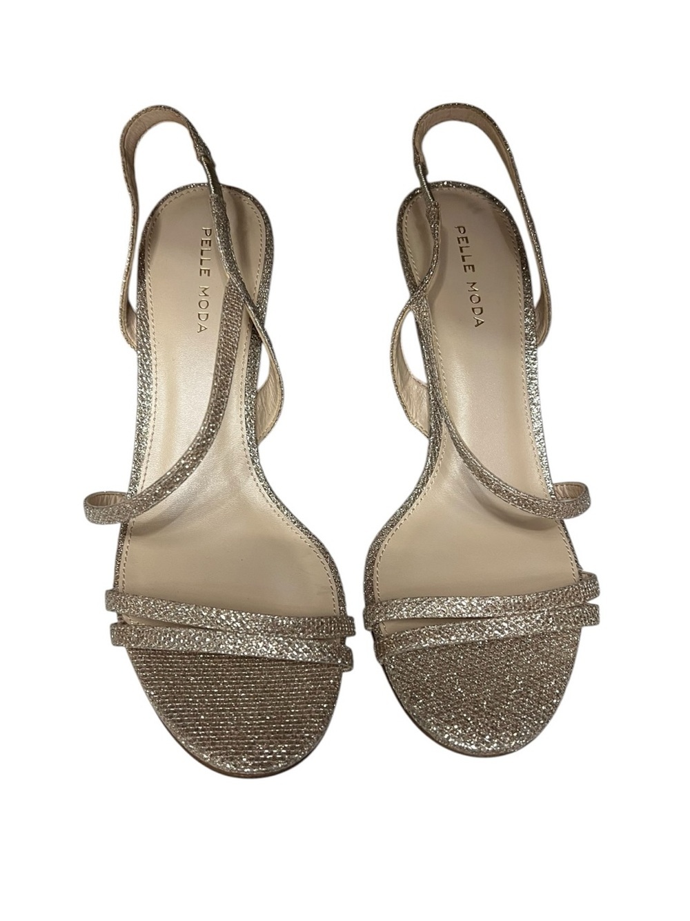 🌻NEW no box Pelle Moda Rooni Slingback Sandals Gold Nude Metallic Strappy sz 9